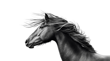 Vibrant Wild Mustang with Windswept Mane Galloping Across the Open Plains Isolated on white and transparent Background