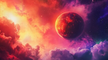 Obraz premium A fiery planet in a nebula