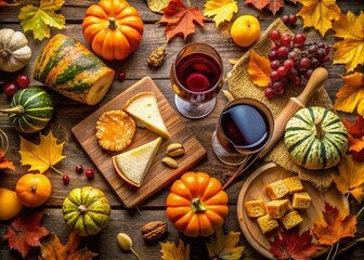Autumn Wine & Cheese Spread: Aerial View of Cozy Festive Gathering