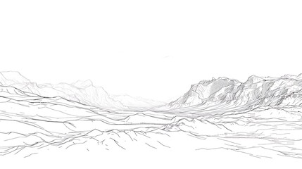 Outline of a mountain range on a white background