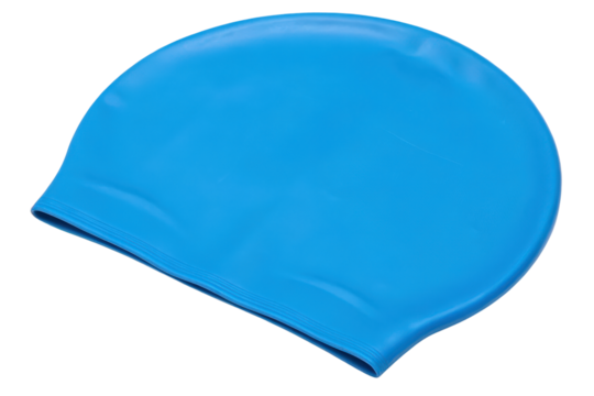 Bright blue silicone swimming cap isolated with transparent background