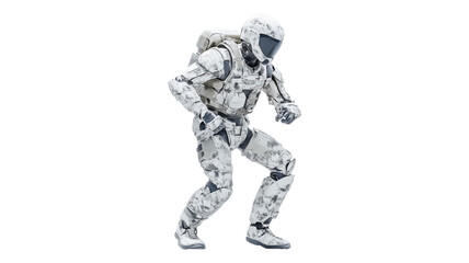 Fototapeta premium A futuristic astronaut in camouflage suit prepares for a mission on an alien planet during a bright daylight exploration.