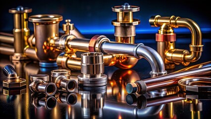 Bath Siphon Parts: Candid Close-Up on Black Workbench with Copy Space for Plumbing Repair or DIY Projects