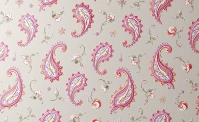 A luxurious silk fabric draped with a vibrant paisley pattern showcasing rich colors and intricate details