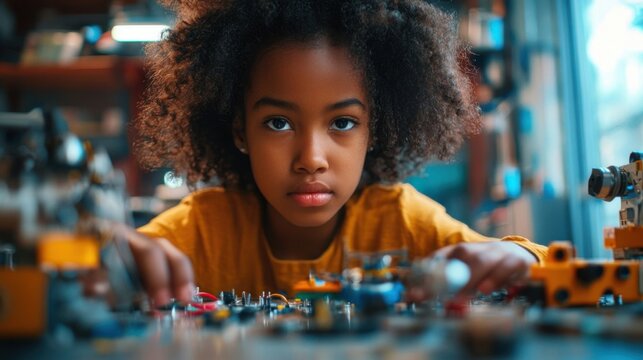 Young girl engaged in creative work.