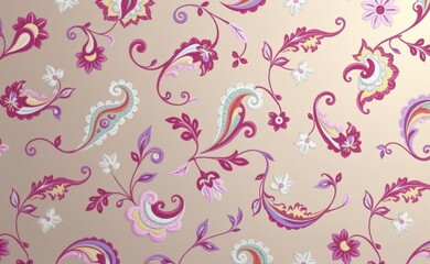A luxurious silk fabric draped with a vibrant paisley pattern showcasing rich colors and intricate details
