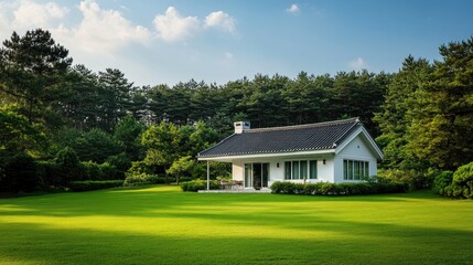 White House nestled in a verdant green landscape