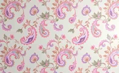 A luxurious silk fabric draped with a vibrant paisley pattern showcasing rich colors and intricate details