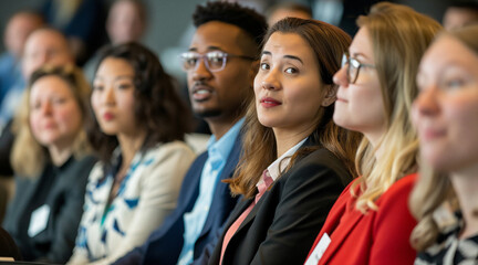 Diverse Group of Professionals Attentively Engaged in Leadership Seminar