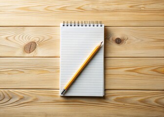 Blank Notepad & Pencil Mockup: Light Wood Aerial Photography
