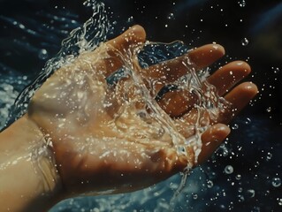 Fototapeta premium hands splashing in water, dynamic movement captured.