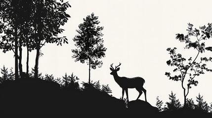Silhouette of a deer in a forest on a white background