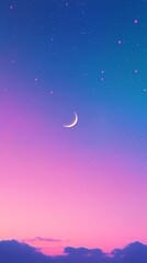 Fototapeta premium Pink and blue sky moon illustration poster background