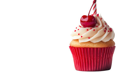 red cherry cupcake, Birthday cupcake isolated on white transparent background