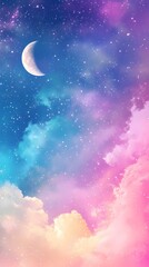 Fototapeta premium Pink and blue sky moon illustration poster background