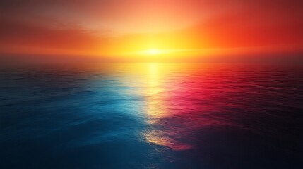 Obraz premium Vibrant sunset reflecting on calm ocean water.