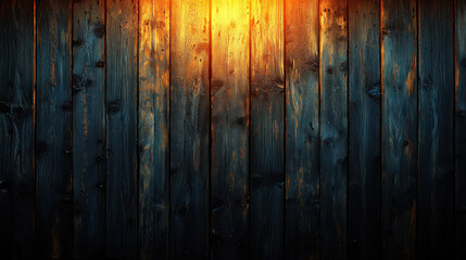 Obraz premium Dark wooden planks illuminated by warm light from above