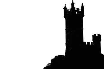 Fototapeta premium Silhouette of a castle tower on a white background