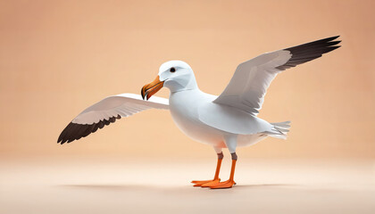 Fototapeta premium Seagull spreading its wings gracefully against a neutral background in a calm indoor setting