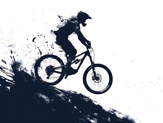 Silhouette of a mountain biker on a white background