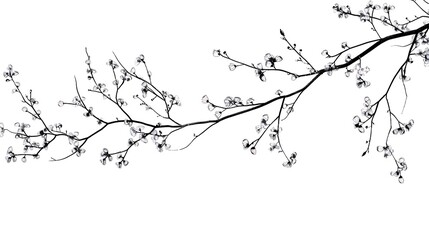 Fototapeta premium tree branch small leaves line outline light gray background
