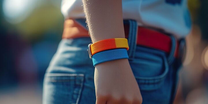 Wristbands of Unity: Children Embracing Diversity with Tricolor Pride - Powered by Adobe