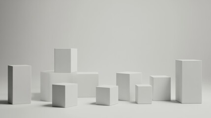 Minimalist white geometric shapes on a white background.