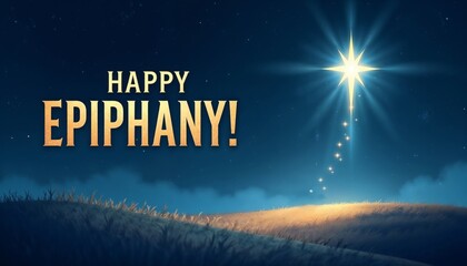 Star of Bethlehem over desert night sky illuminating Christmas nativity scene.Epiphany celebration. Star of Bethlehem. Divine light.ativity scene, celebration banner, religious theme, Christmas decora