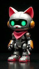 Cute miniature robotic android cat toy made of metal wearing pink bandana smartphone wallpaper