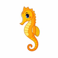Fototapeta premium Adorable Golden Seahorse Cartoon Illustration 