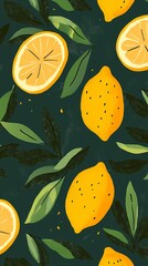 Digital lemon and leaves pattern illustration poster background
