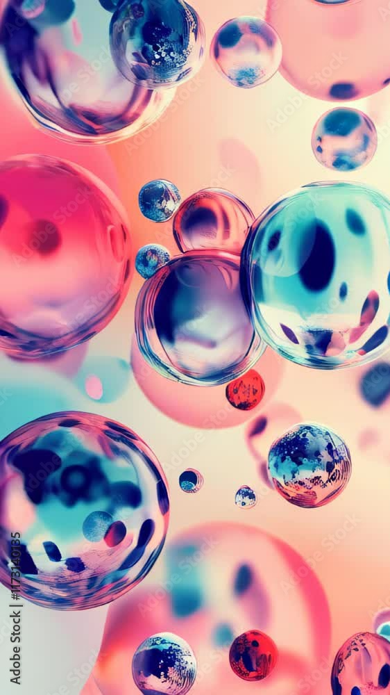 Poster colors and shapes dance in a mesmerizing display of bubbles and reflections