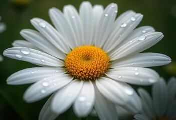Obraz premium Dew-covered daisy flower in soft morning light.