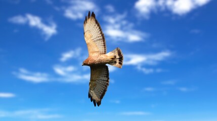 Red-tailed Hawk in flight, Red-Tailed Hawk Searching the Sky As It Flies, A close-up shot of an osprey in flight against a clear blue sky.