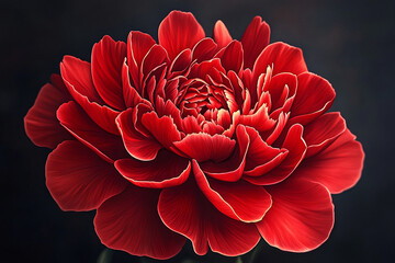 Bold red carnation in full bloom with intricate petal patterns