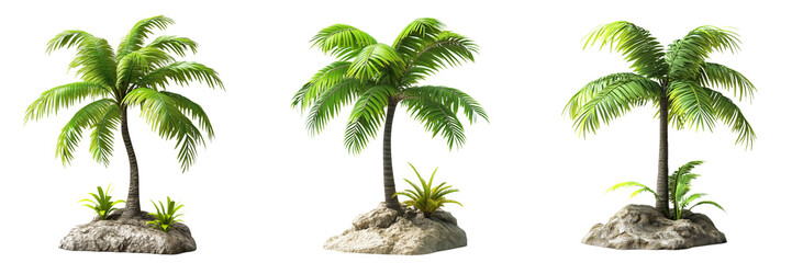Fototapeta premium A Set of Tropical Miniature Palm Trees in Stunning 3D Style Isolated on Transparent Background