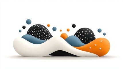 Obraz premium Abstract Playful Shapes with Colorful Elements and Fluid Forms on White Background