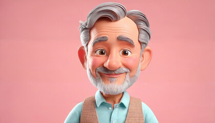 Friendly elderly character with gray hair and warm smile showcasing personality and charm against a soft background