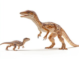 Obraz premium Two dinosaurs depicted in a realistic style, showcasing their features and size difference.
