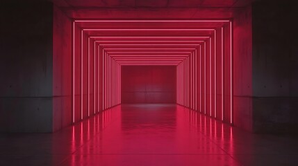 Fototapeta premium Neon Pink Lights Illuminate Concrete Corridor