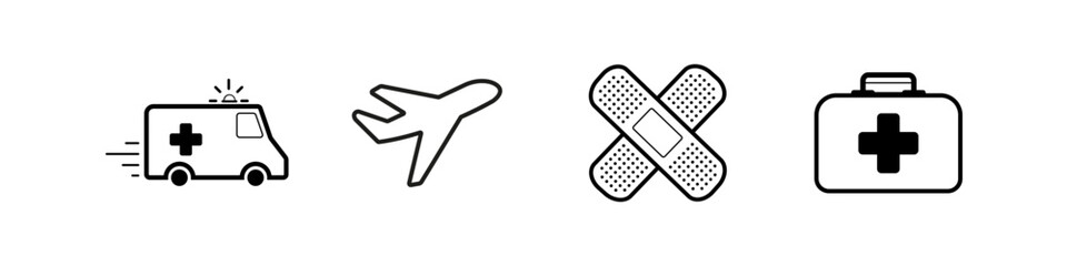 Set of medical icons isolated on white background. Set of icons first aid. Emergency help