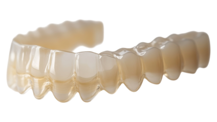 Clear dental aligner showcasing teeth alignment technology designed for at-home use in orthodontic treatment during the day.