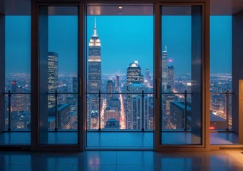 Keuken foto achterwand City skyline view from a modern apartment with stunning evening lights © puruan