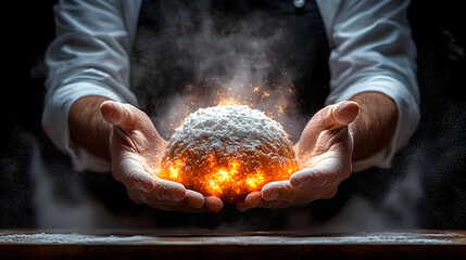 hands holding glowing embers with warm fiery light representing energy warmth and power concept ideal for themes of nature survival fire and heat