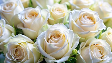 Obraz premium Close-up of Exquisite White Rose Bouquet, Elegant Floral Background