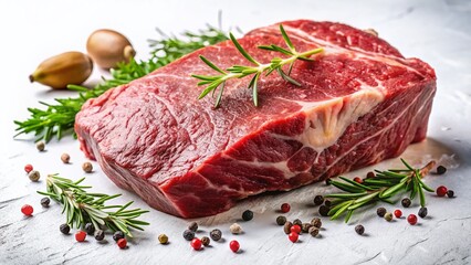 Fototapeta premium Close-up of Fresh Raw Beef Tri-Tip Roast Sirloin, Isolated on White Background - Premium Stock Photo