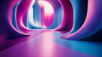 Abstract Purple and Blue Neon Tunnel: A Digital Art Exploration of Form and Light
