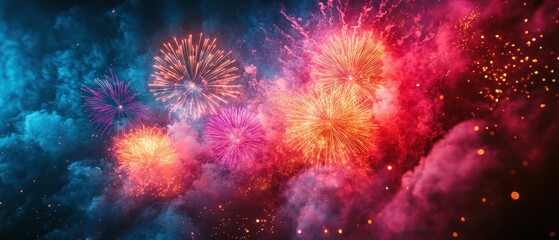 Vibrant fireworks display lighting up a night sky.