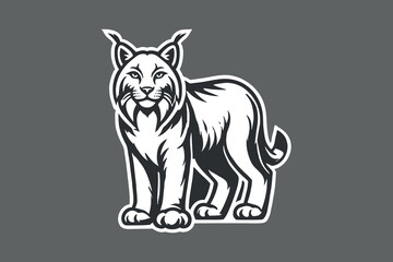 Lynx. Black on white line art illustration, emblem, logo, icon, print.