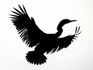 Obraz premium Silhouette of a bird with spread wings on a white background